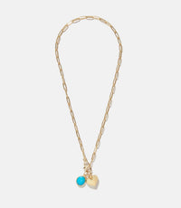 Knotty Bling - Women's Turquoise Stone And Heart Charm Necklace