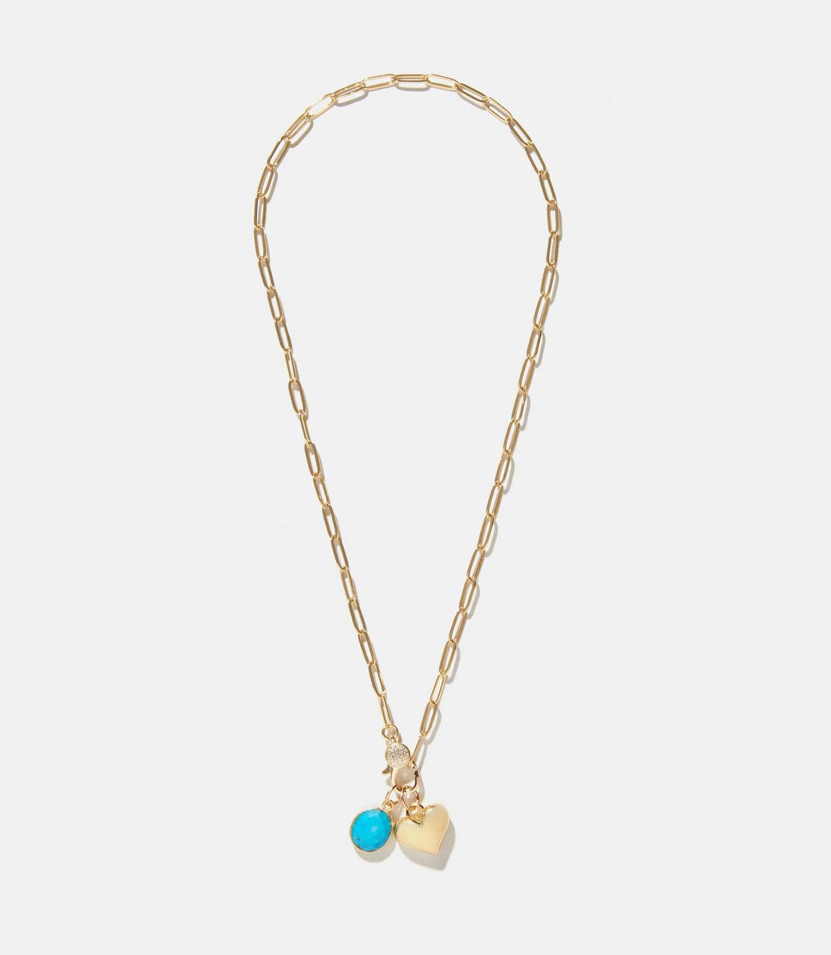 Knotty Bling - Women's Turquoise Stone And Heart Charm Necklace