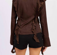 Emory Park - Front Tie Ruffled V-neck Top