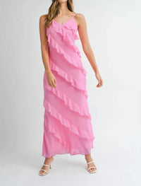 Mable - Asymmetrical Tiered Ruffled Maxi Dress