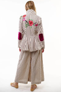 Aratta Derby Princess Blazer And Wide Leg Pants Set in cream stripes - women's jacket - alternate view