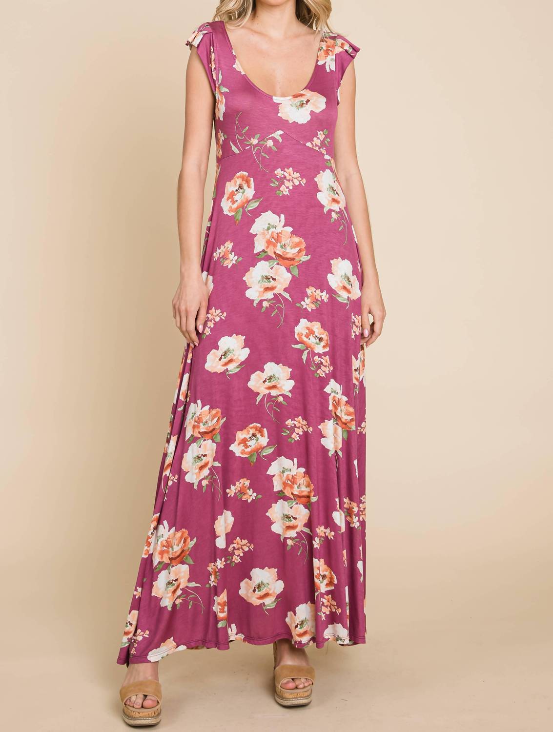 Emerald Collection - Floral Printed Scoop Neck Maxi Dress
