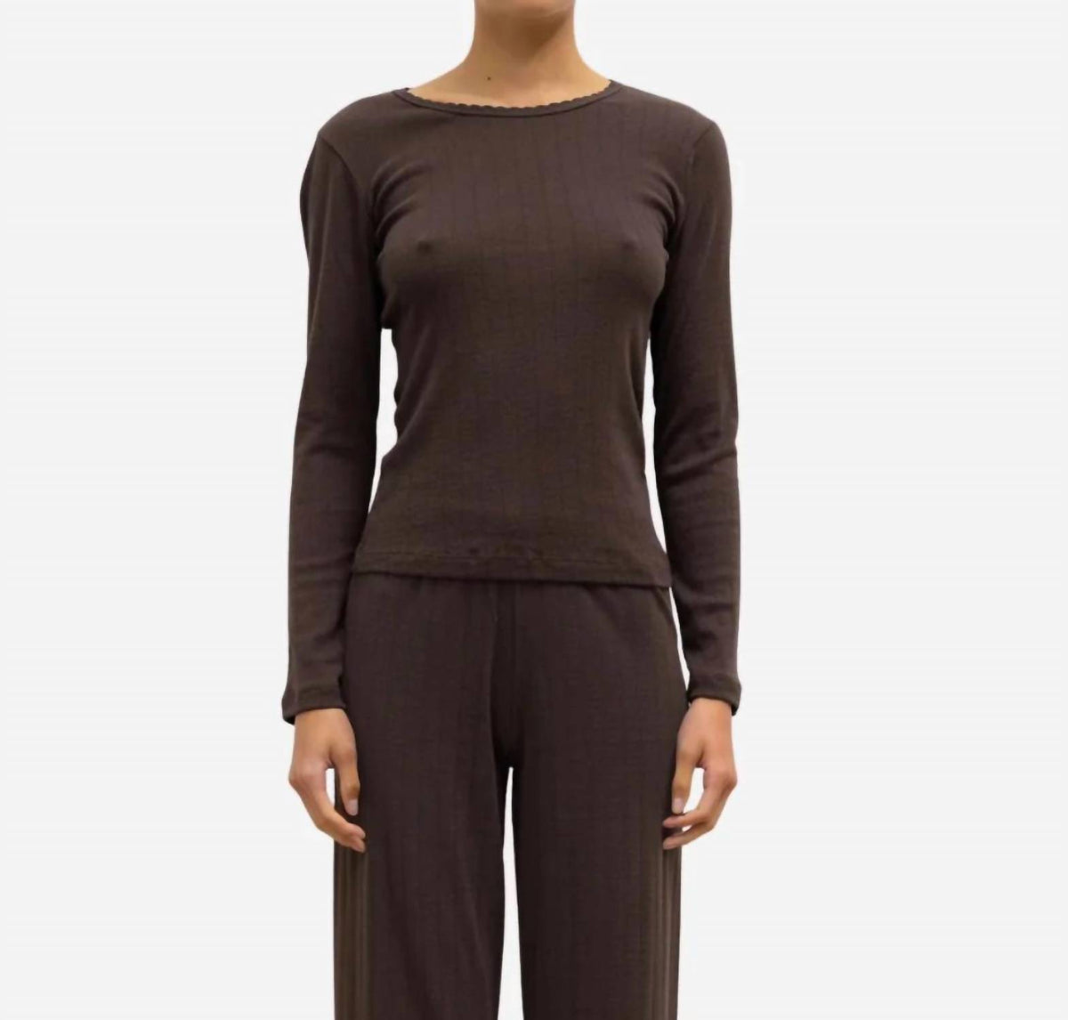 Leset - Pointelle Cotton Long-sleeve Slim Fit Top