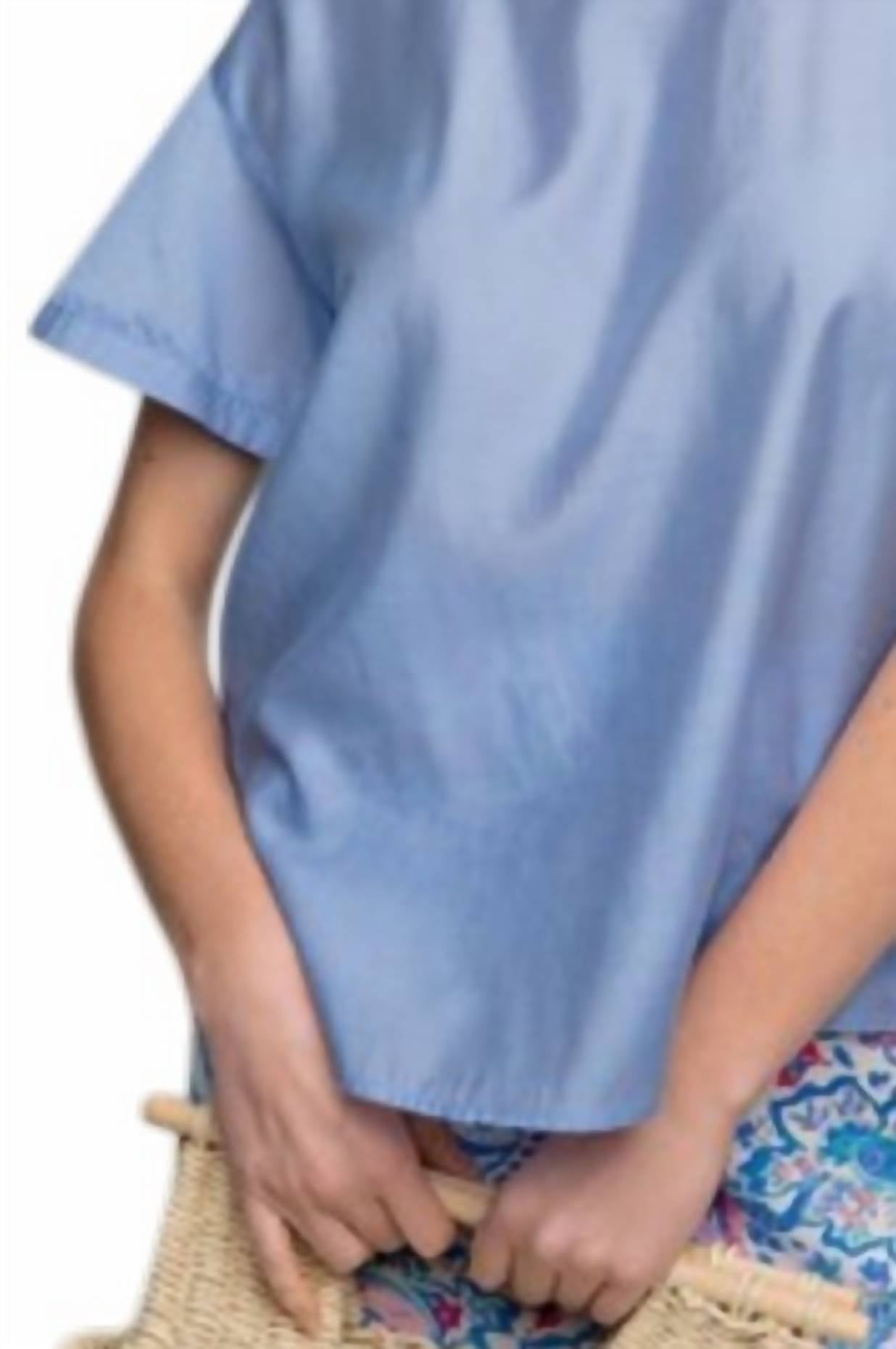 Easel Ruffle Short Sleeve Washed Satin Blouse - Plus in slate - women's blouse - detail view
