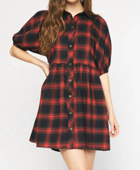 Entro - Plaid Puff Sleeve Dress