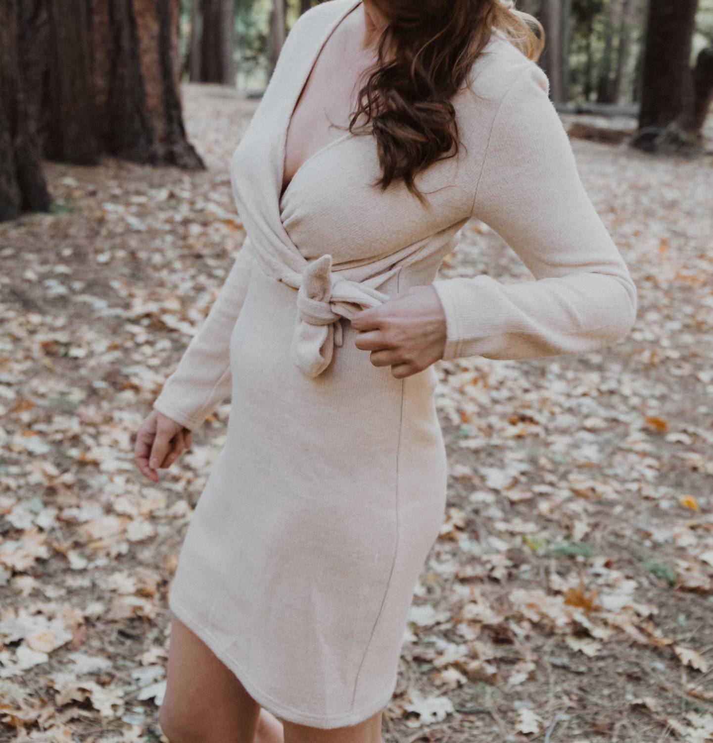 Idem Ditto - Tie Long Sleeve Ribbed Mini Dress