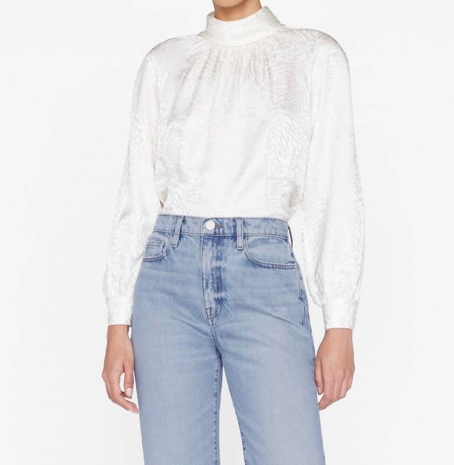 FOLDOVER MOCK NECK BLOUSE
