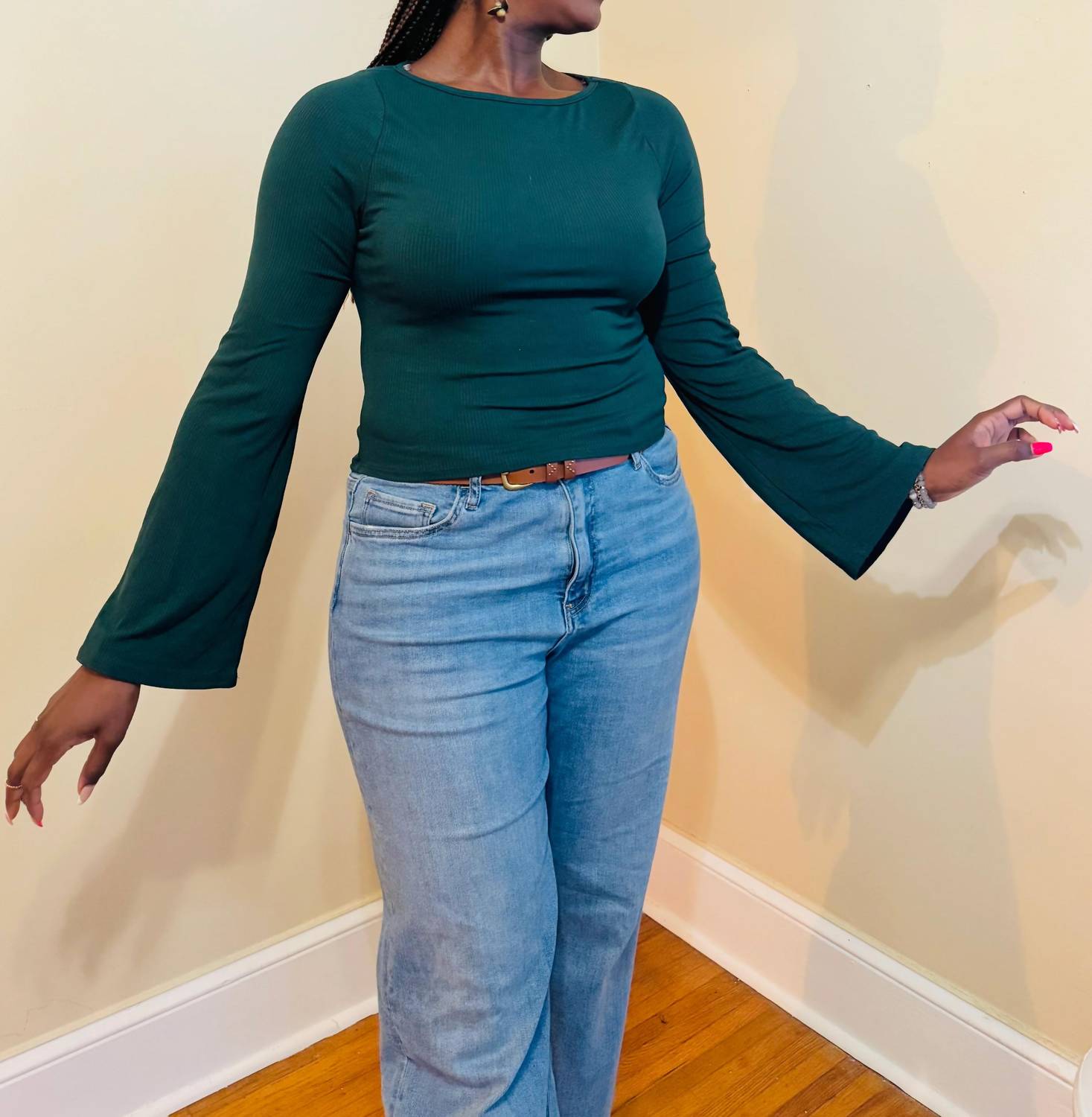 Hyfve - Everly Long Bell Sleeve Ribbed Knit Top