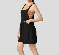 Halara - Adjustable Strap Button Multiple Pockets Plicated Waffle Casual Short Overalls