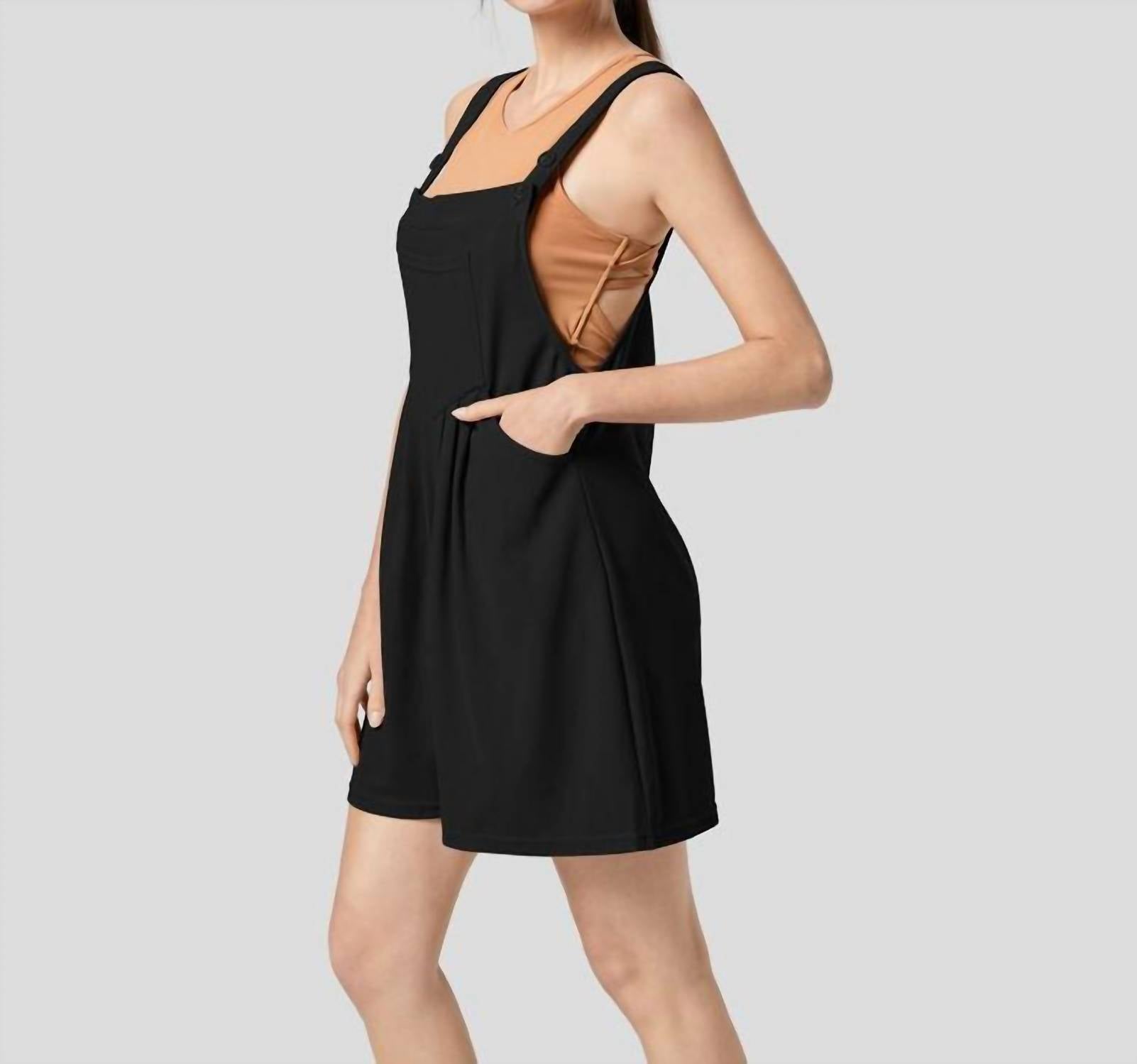 Halara - Adjustable Strap Button Multiple Pockets Plicated Waffle Casual Short Overalls