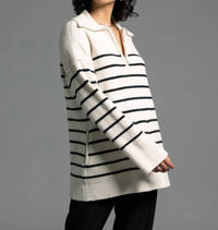 Weekend Los Angeles Coralie Zip Up Sweater in ivory black stripe - women's long sleeve top - view 4