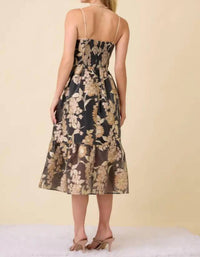 Mainstrip - Metallic Embossed Floral Midi Dress