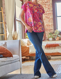 Andree By Unit - Floral Embroidered Dolman Sleeve Top