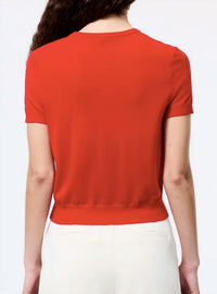 FRENCH CONNECTION Nola Fine Knit Short Sleeve Sweater in mars red 2 - women's sweater - detail view