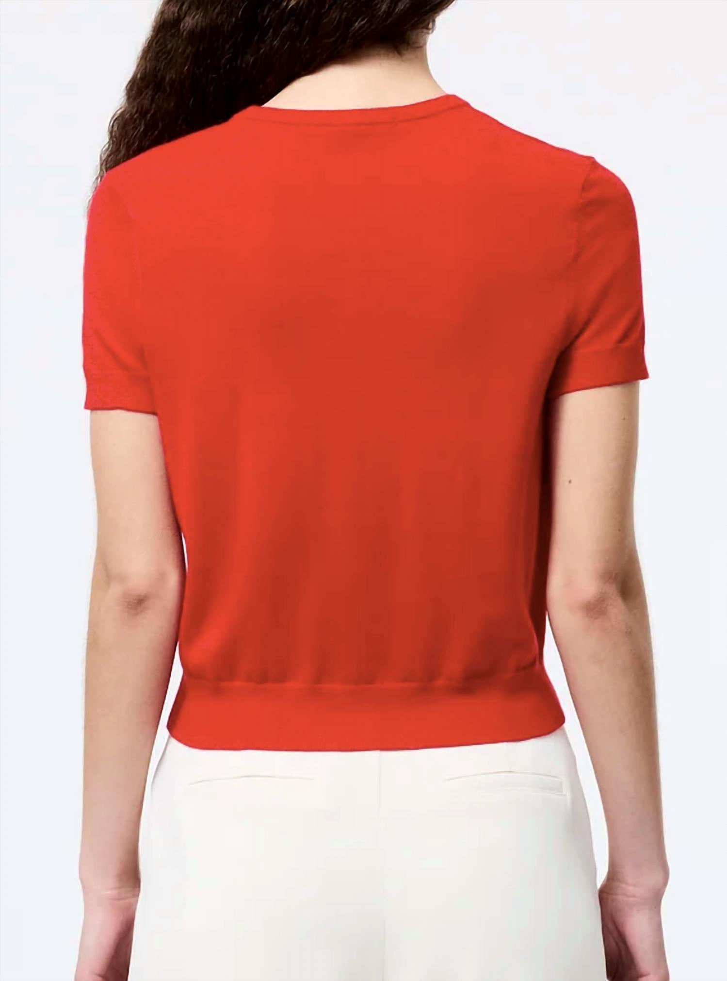 FRENCH CONNECTION Nola Fine Knit Short Sleeve Sweater in mars red 2 - women's sweater - detail view