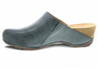 dansko Women's Talulah Milled Burnished Mule in denim - women's shoe - detail view