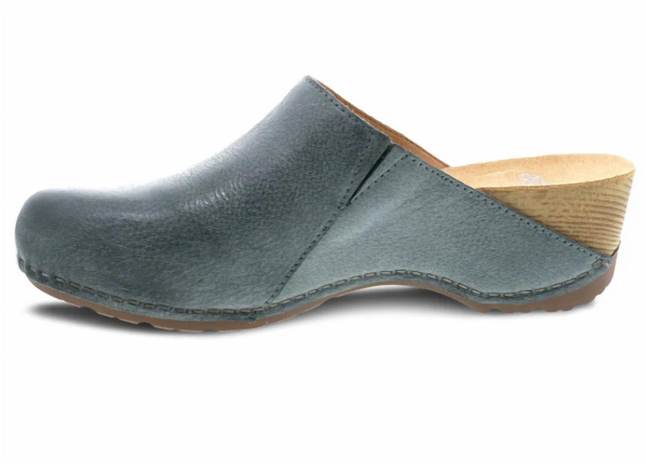 dansko Women's Talulah Milled Burnished Mule in denim - women's shoe - detail view