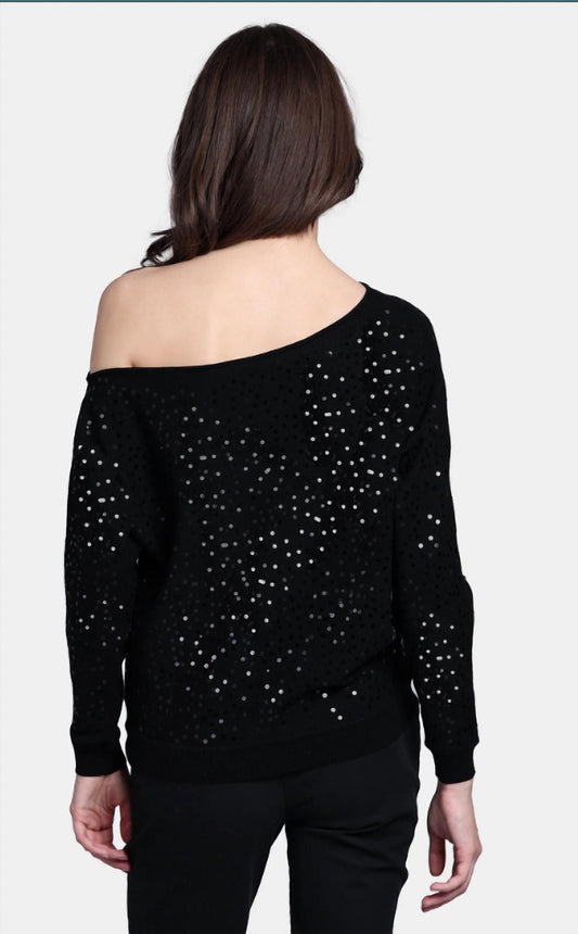 Minnie Rose - Viscose Sequin Off Shoulder Sweater