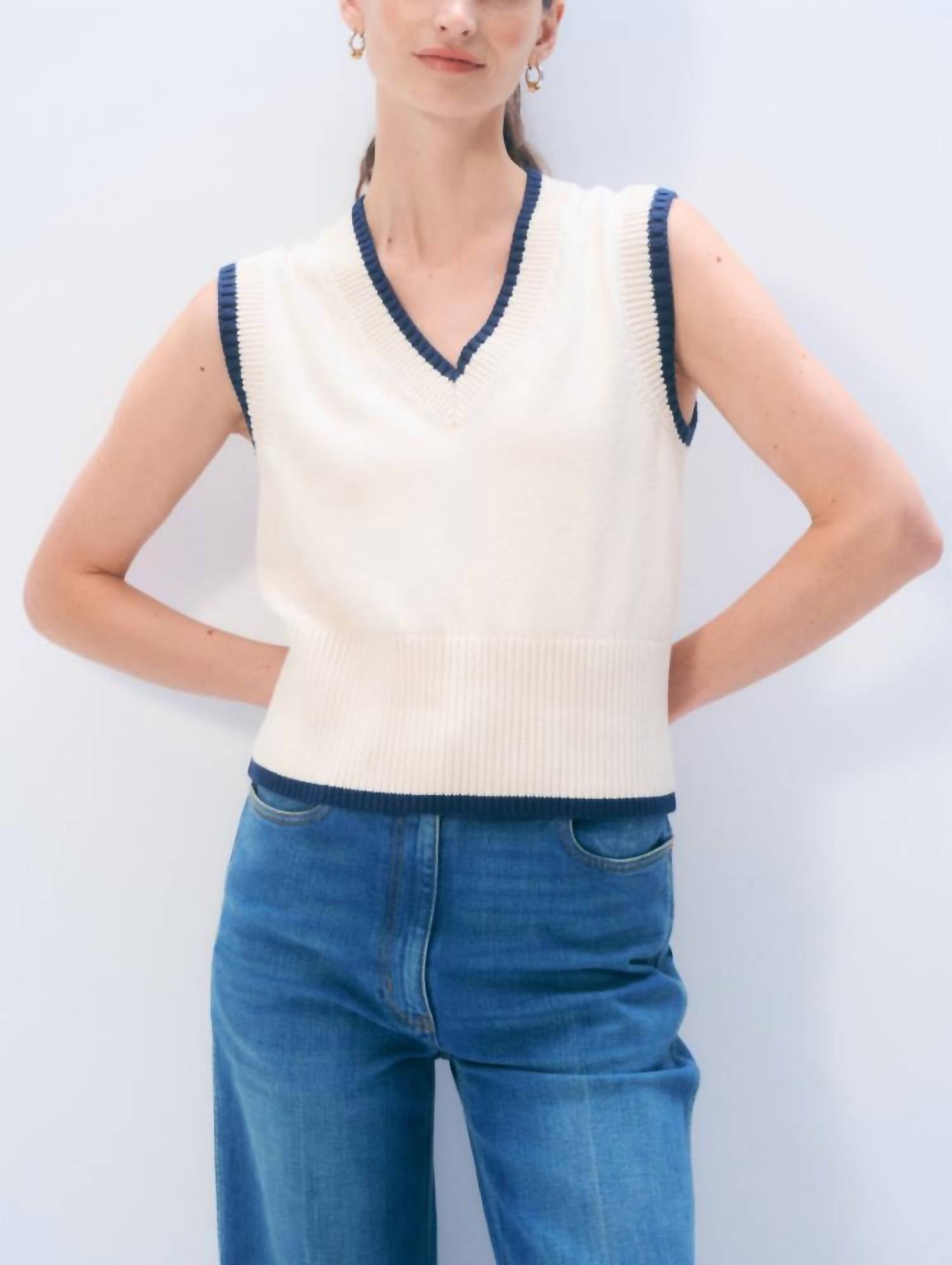 White + Warren - Varsity Cotton Sweater Vest