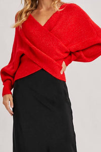 Bluivy - Wrap Crossover Ribbed Fuzzy Knit Sweater
