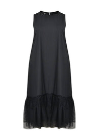 Mat Fashion - PINSTRIPE SHIFT DRESS WITH LACE HEM