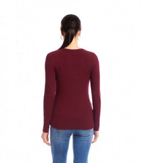 Karen Kane Long Sleeve Ribbed V-Neck Top in wine - women's long sleeve top - alternate view