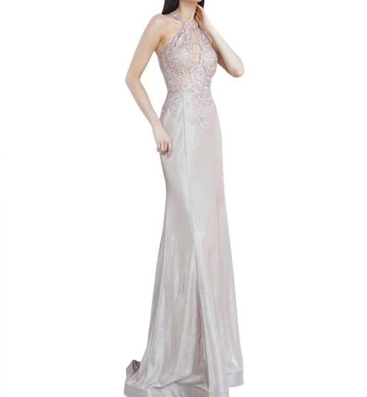 Jvn - Embroidered Key Hole Neckline Prom Dress