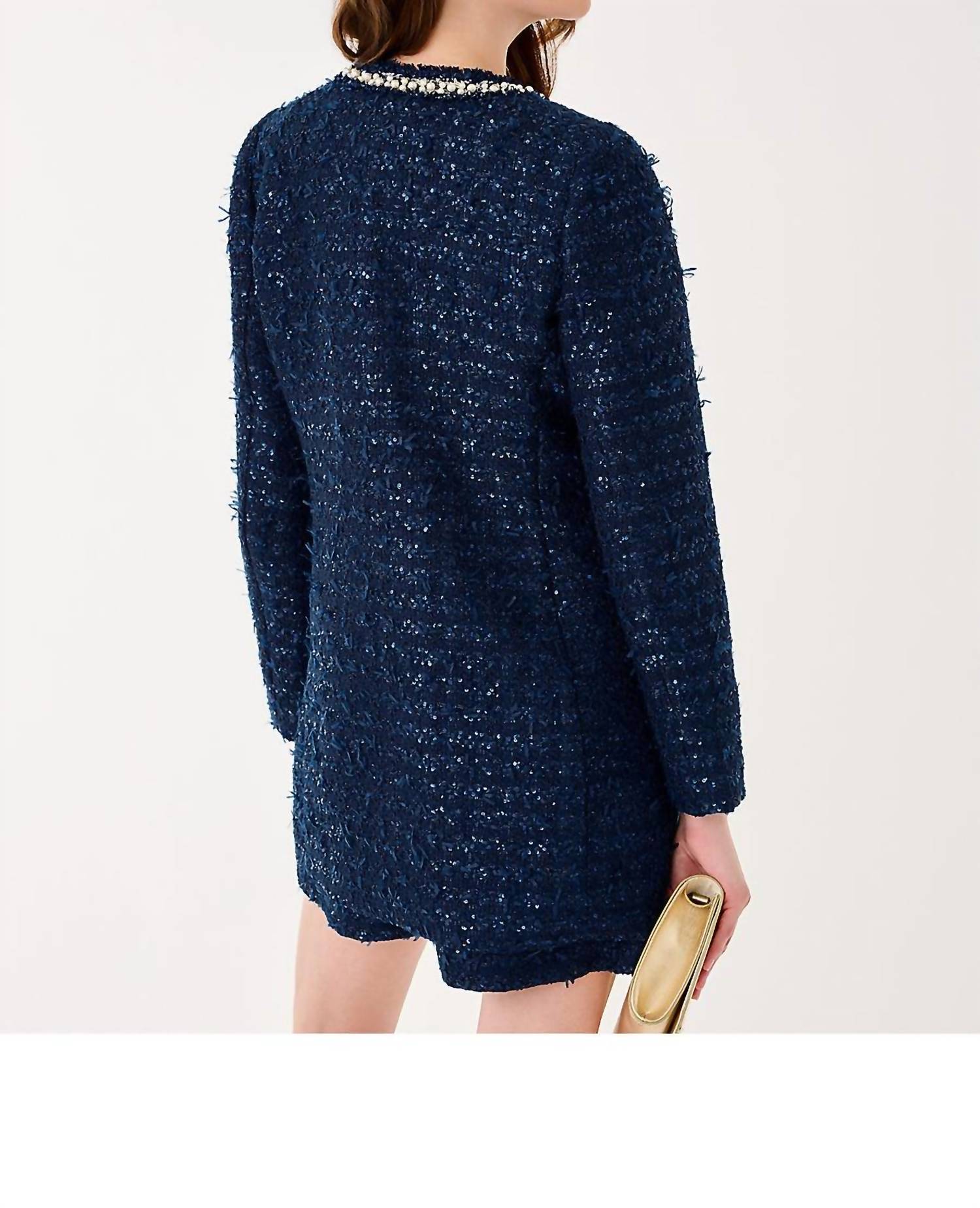 Lilly Pulitzer Neoma Jacket in low tide navy after party lurex boucle - women's jacket - detail view