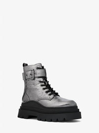 MICHAEL KORS Women's Colby Crackled Metallic Leather Combat Boots in silver - women's shoe