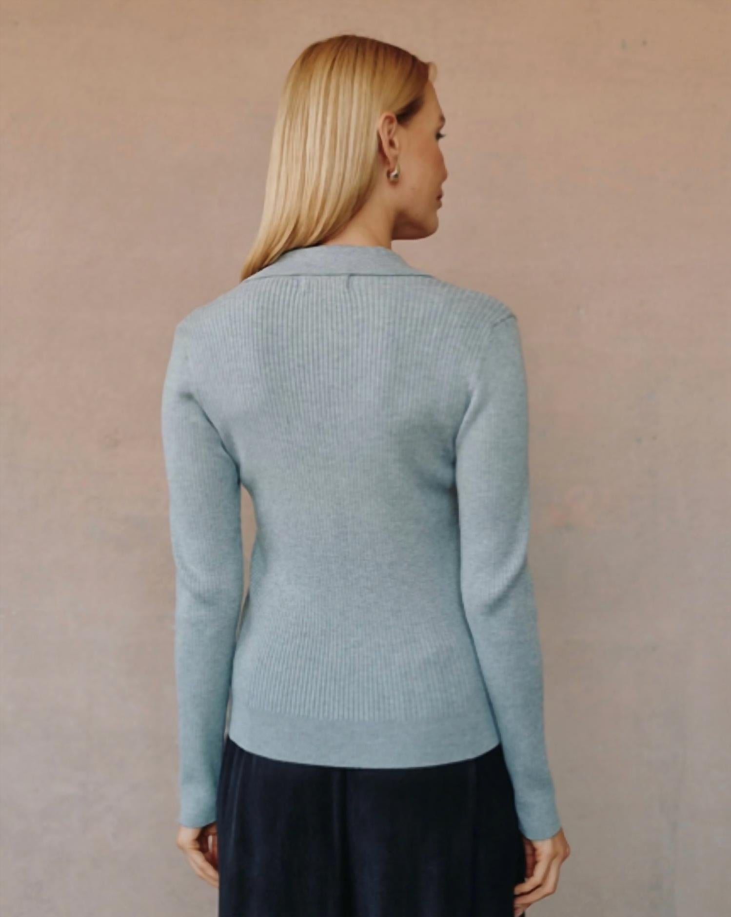 Bella Dahl Collared Button Down Sweater in heather grey - women's top - alternate view