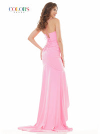 Colors Dress - Ruched High Slit Gown
