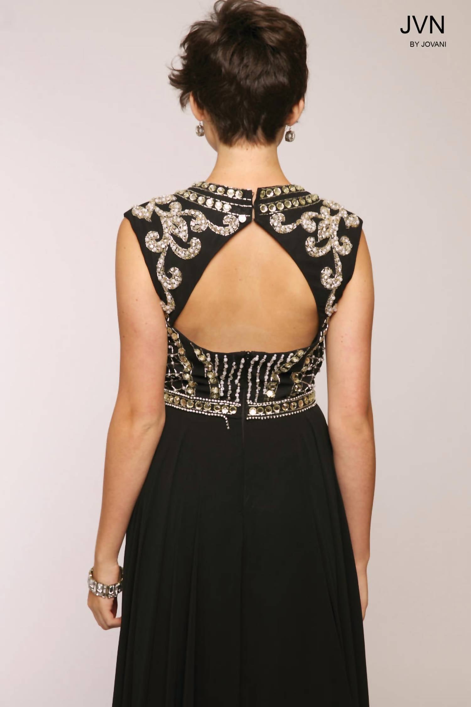 JVN Chiffon Prom Dress in black - women's dress - detail view