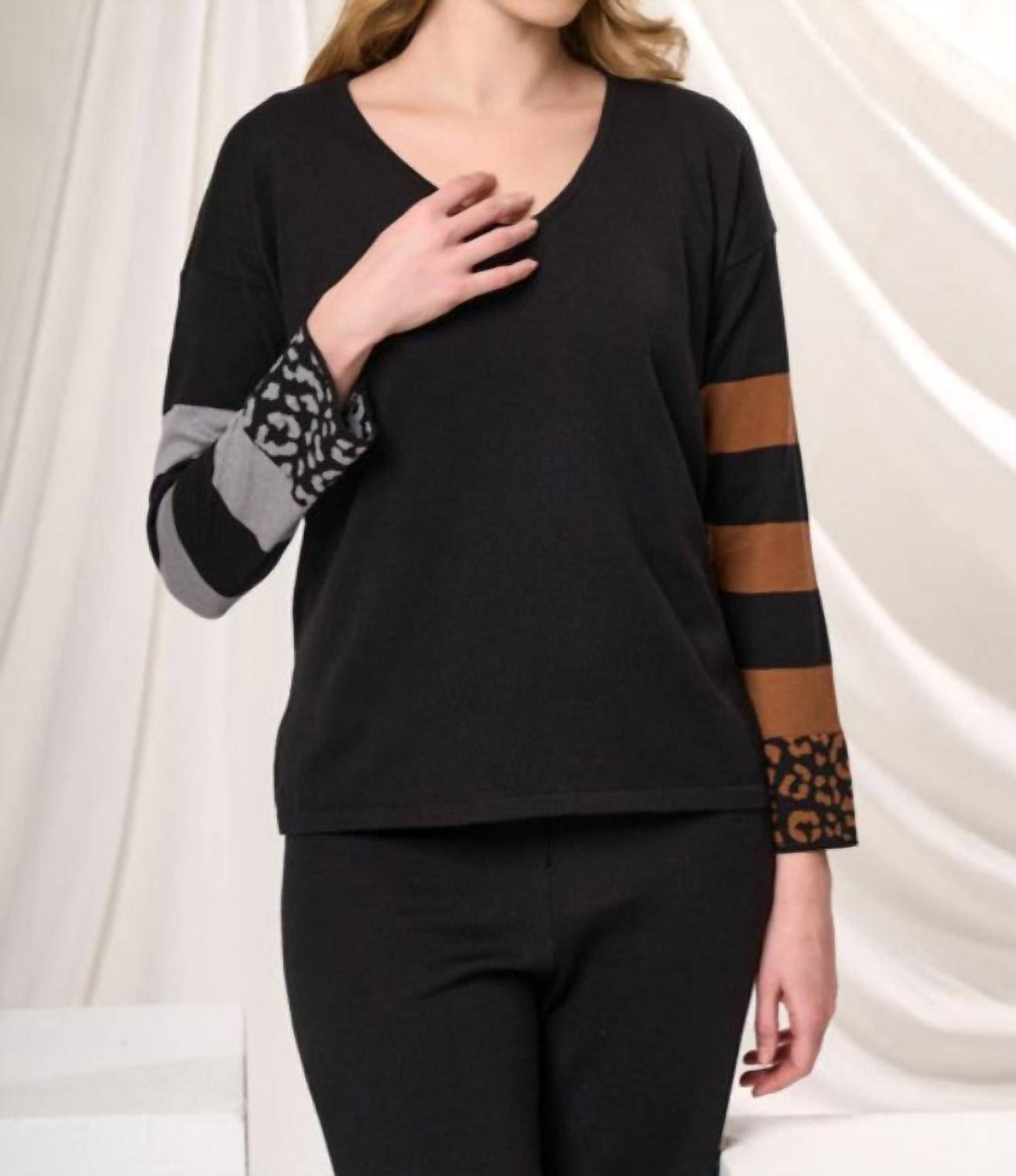 Angel Apparel - Animal Print V-neck Sweater