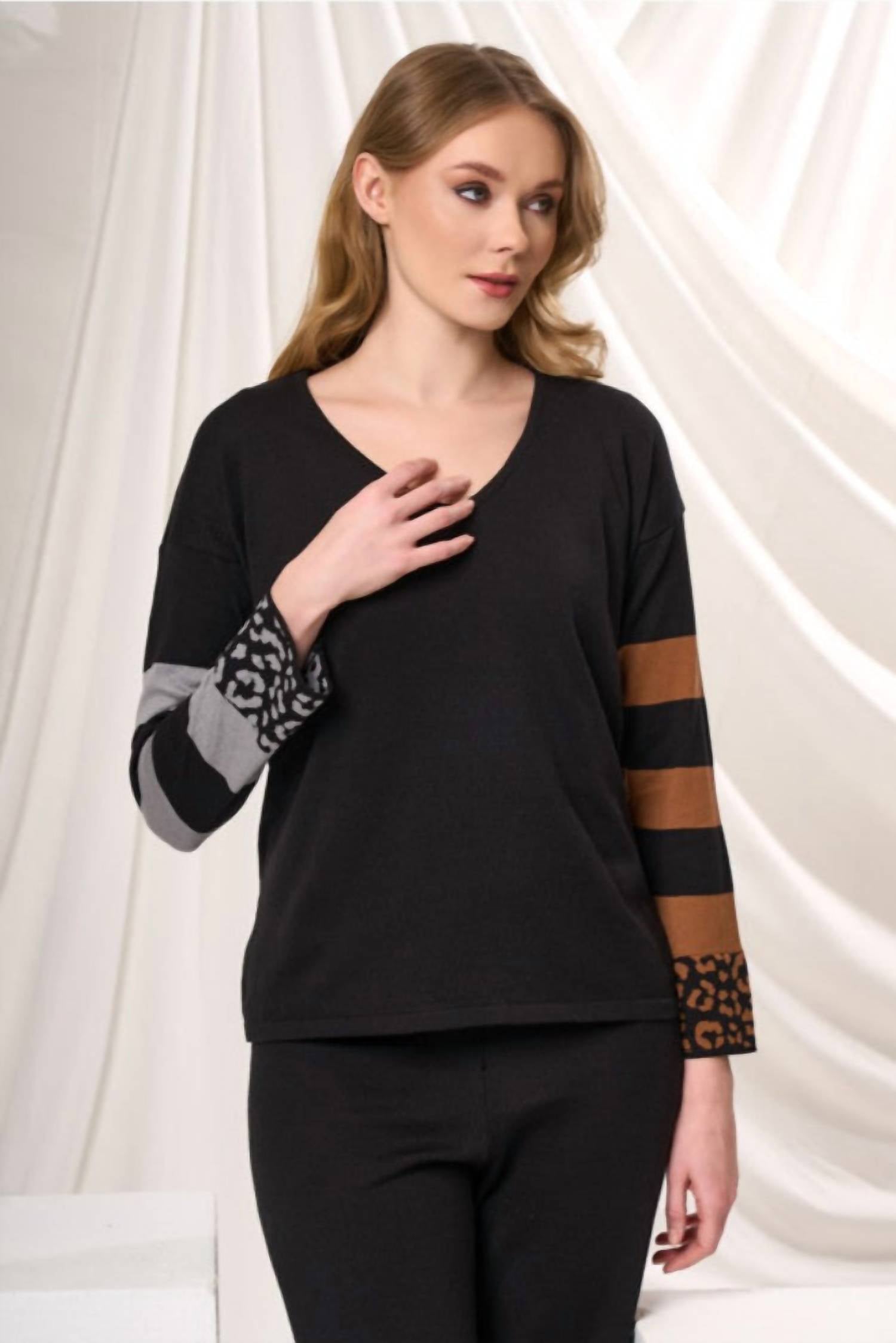 Angel Apparel - Animal Print V-neck Sweater