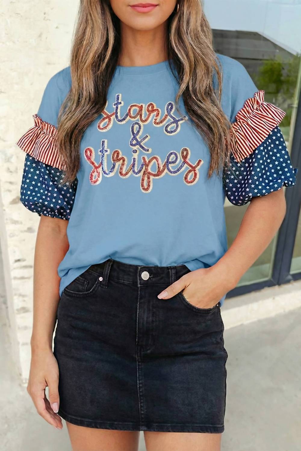 Aapparella - Sequin Stars & Stripes Top