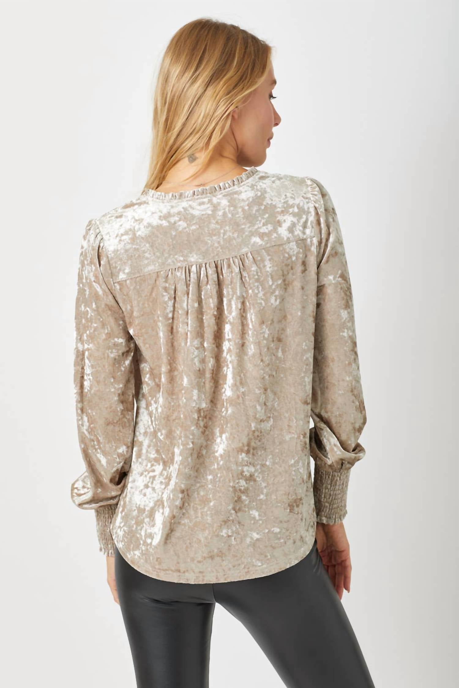 Mystree - Prosecco Smocked Velvet Blouse