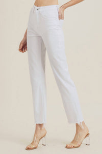 Risen - High Rise Raw Hem Straight Leg Jeans