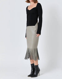 Endless Rose - Fringe Faux Leather Midi Skirt