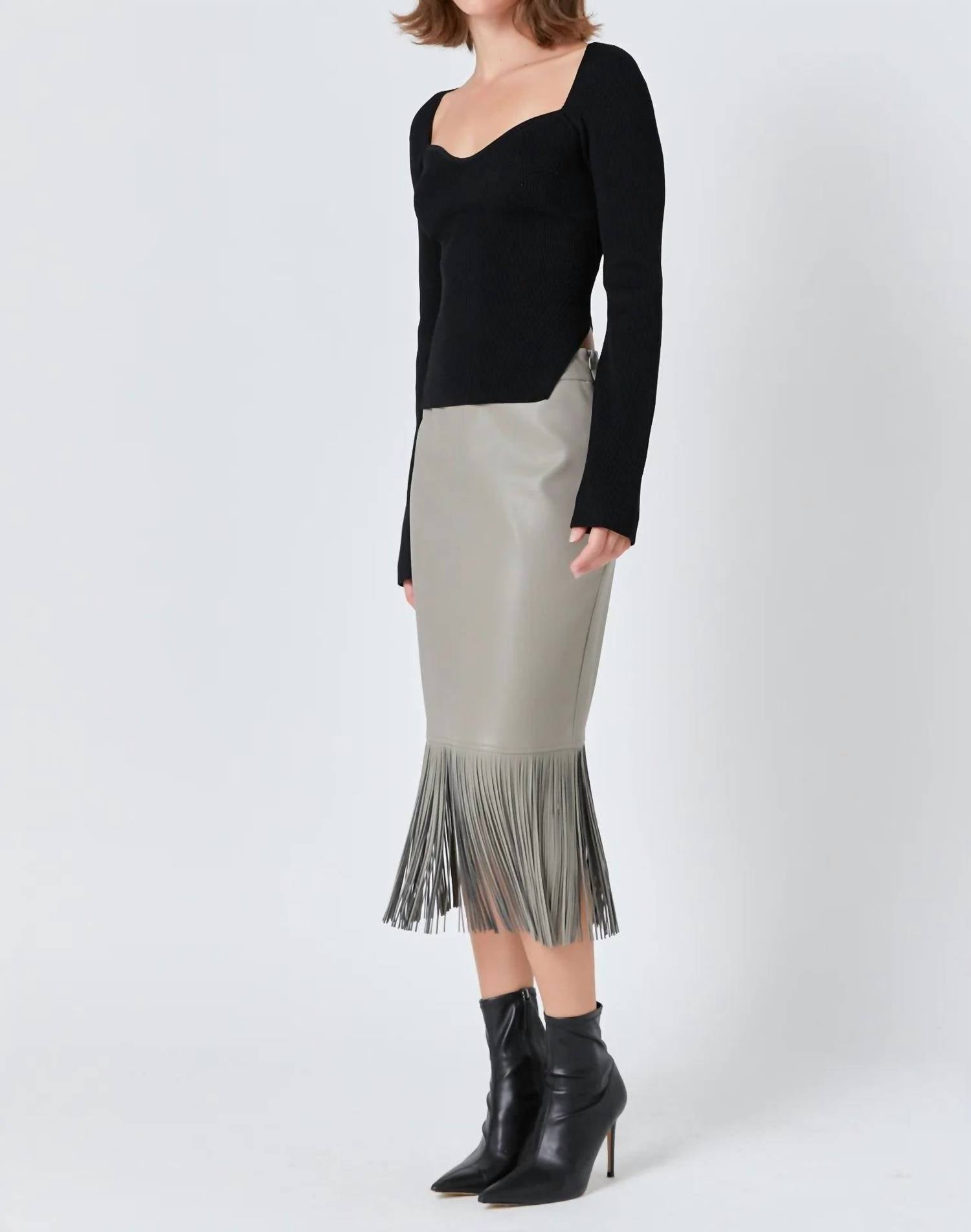 Endless Rose - Fringe Faux Leather Midi Skirt