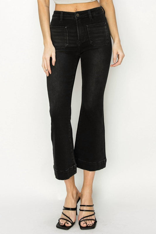 Risen - High Rise Crop Flare Patch Pocket Jeans