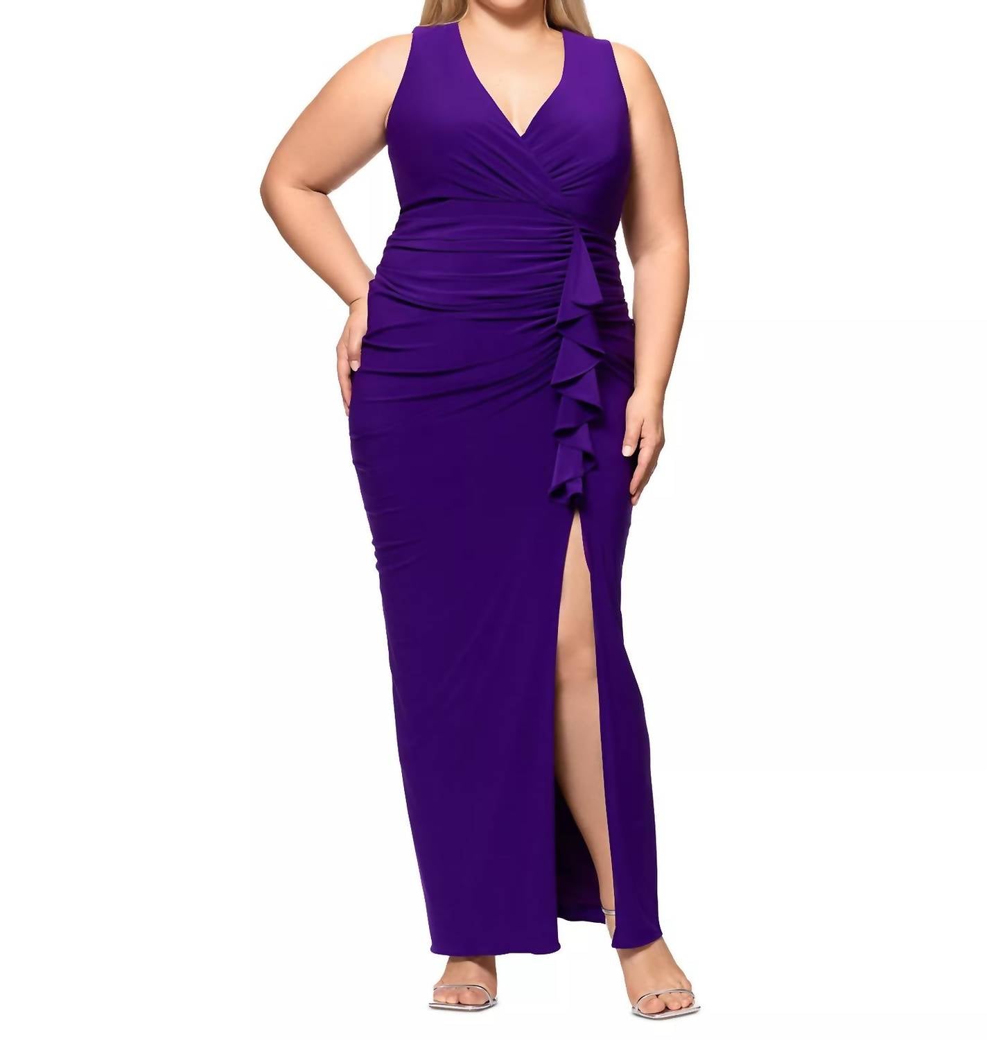 Betsy & Adam - V-neck Maxi Gown Dress