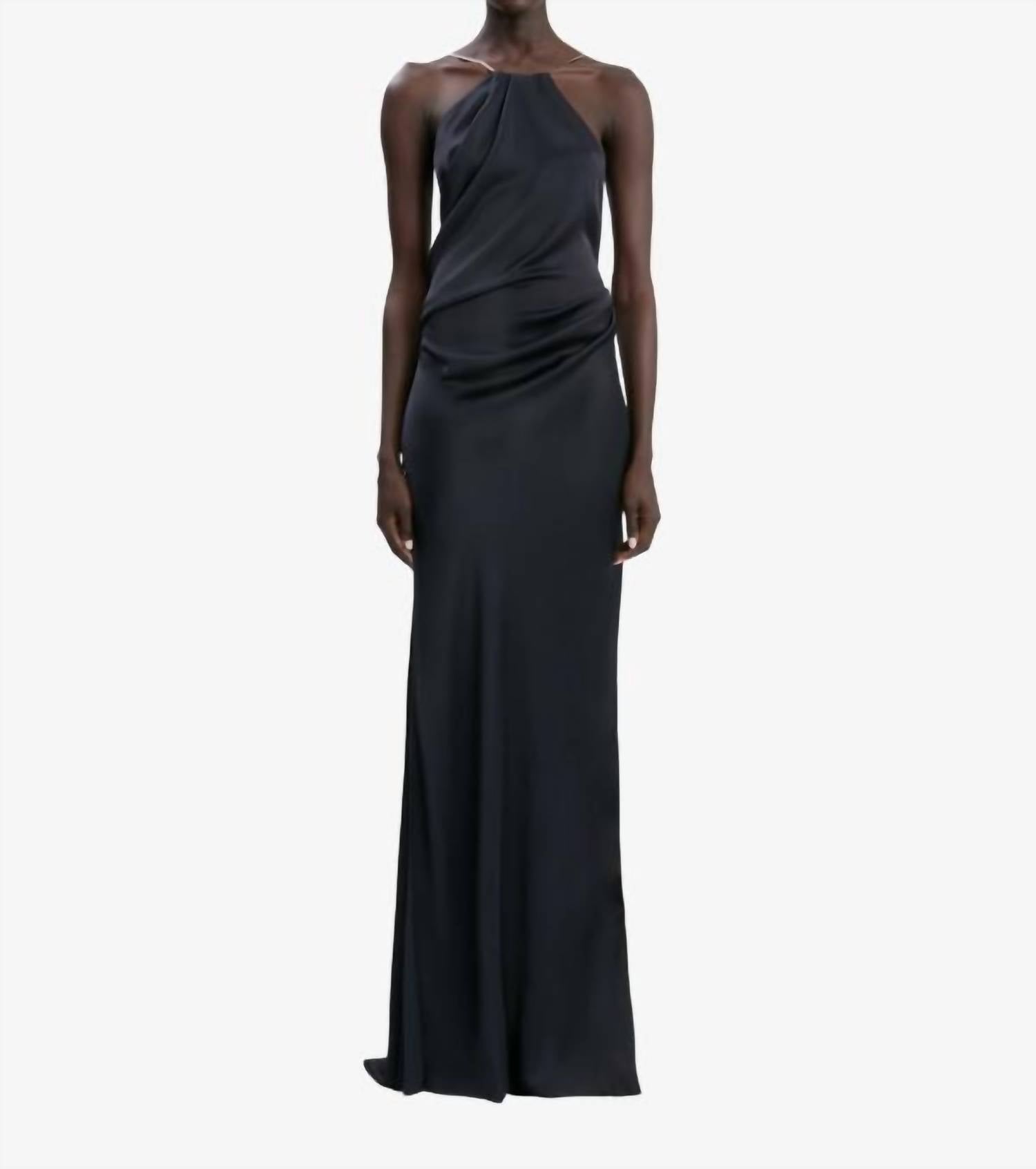 VICTORIA BECKHAM Chain Halter Gown in navy - women's dress