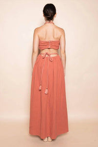 Fore Collection - Braided Strap Gold Beadin Cut Out Waist Maxi Dress
