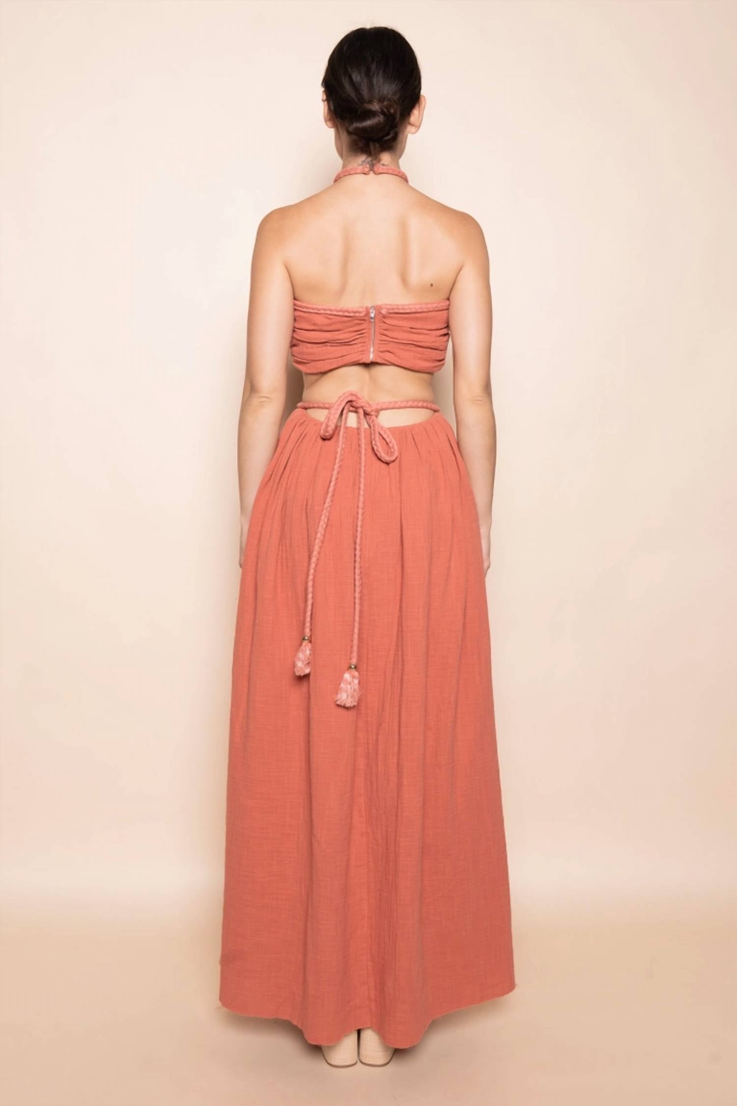 Fore Collection - Braided Strap Gold Beadin Cut Out Waist Maxi Dress