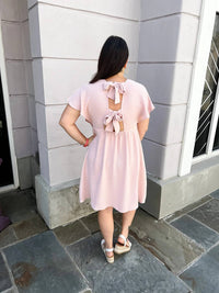 Heyson - Crinkled Square Neck Flutter Sleeve Dress
