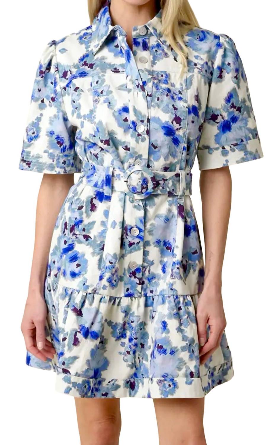 Olivaceous - Cora Floral Belted Shirt Dress