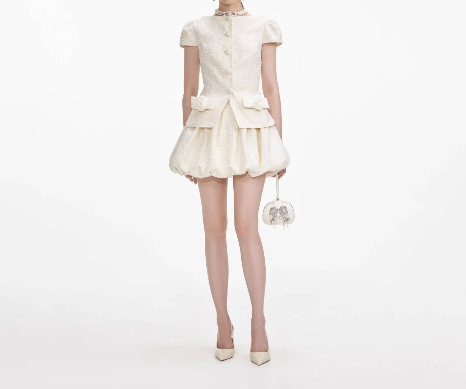 Self-Portrait - Boucle Bow Mini Dress