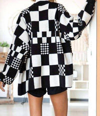 Jade By Jane - Block Check Open Knit Cardigan With Pocket