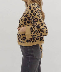 entro Leopard Sweater Cardigan in camel black gold - women's cardigan - detail view