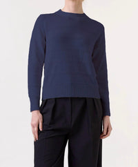 Wispr Tilly Textured Stripe Crew Neck Sweater in navy - women's sweater - detail view
